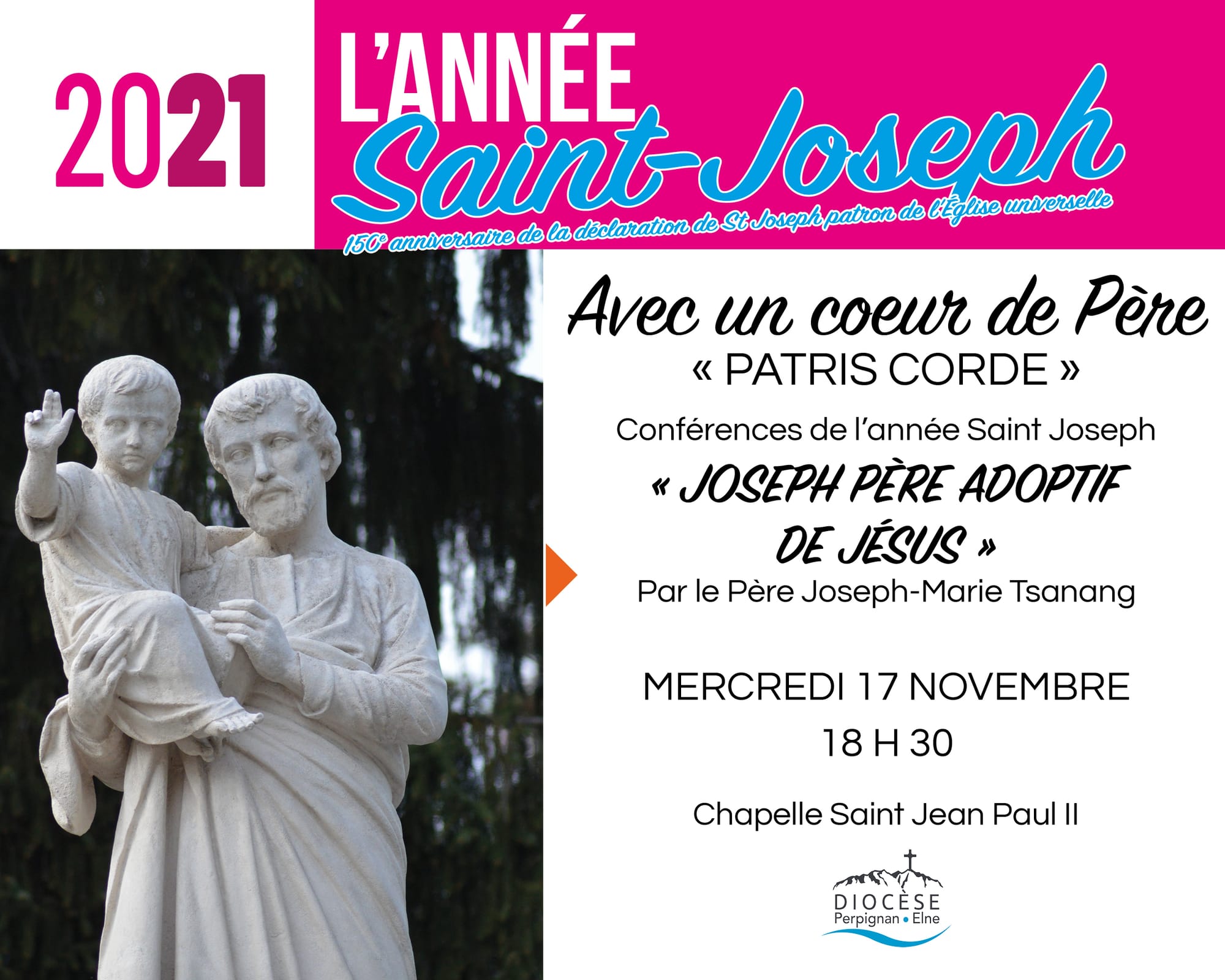 Année Saint Joseph : conférence "Joseph, père adoptif de Jésus", par la P. Tsanang le 17 novembre, chapelle St Jean Paul II