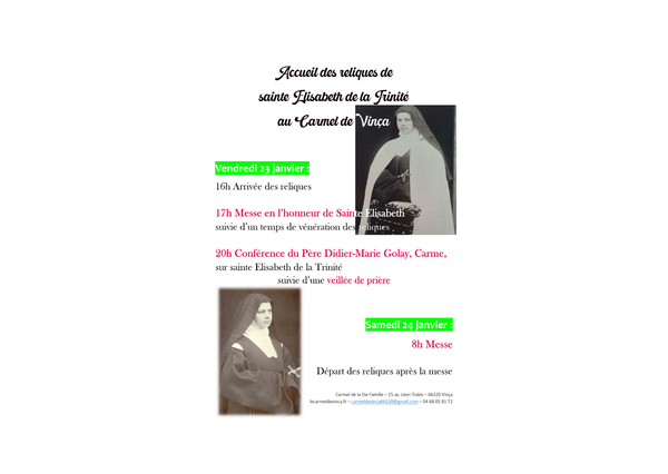 Accueil des reliques de Sainte Élisabeth de la Trinité au Carmel de Vinça
